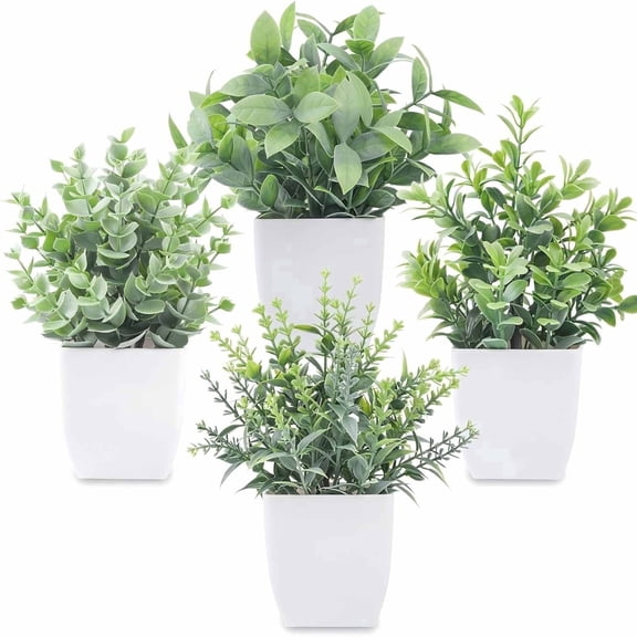 4 Pack Fake Plants Mini Artificial Greenery Potted Plants for Home Decor Indoor Office Table Room Farmhouse Bathroom Decor