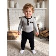 thumbnail image 4 of Cjfdfy Newborn Baby Boys Fall Outfits  Striped Waffle Knit Long Sleeve Striped Romper With Elastic Waist Solid Pants 2Pcs Infant Fall Winter Outfit Coming Home Outfit 0-18M, 4 of 9