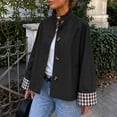 thumbnail image 5 of Womens Ruffle Stand Collar Short Trench Coat Single Breasted Cropped Jackets With Plaid Cuffs, 2XL, 5 of 6