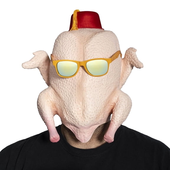 Costume Agent Turkey Head Mask and Glasses Set from Sitcom Thanksgiving Funny Bird Animal Halloween Costume Accessory Cosplay