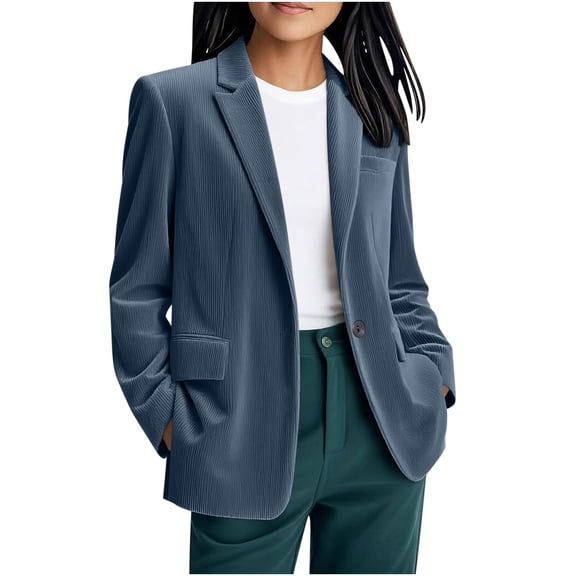 Gfyviroh Corduroy Blazer Jackets for Women Plus Size Elegant Button Front Blazers Comfy Long Sleeve Business Work Coat