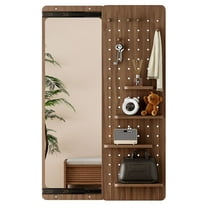 Wall Mounted Full Length Mirror with Shelf and Hook, Classic Rubber Wood Design, Perfect for Bedroom or Living Room