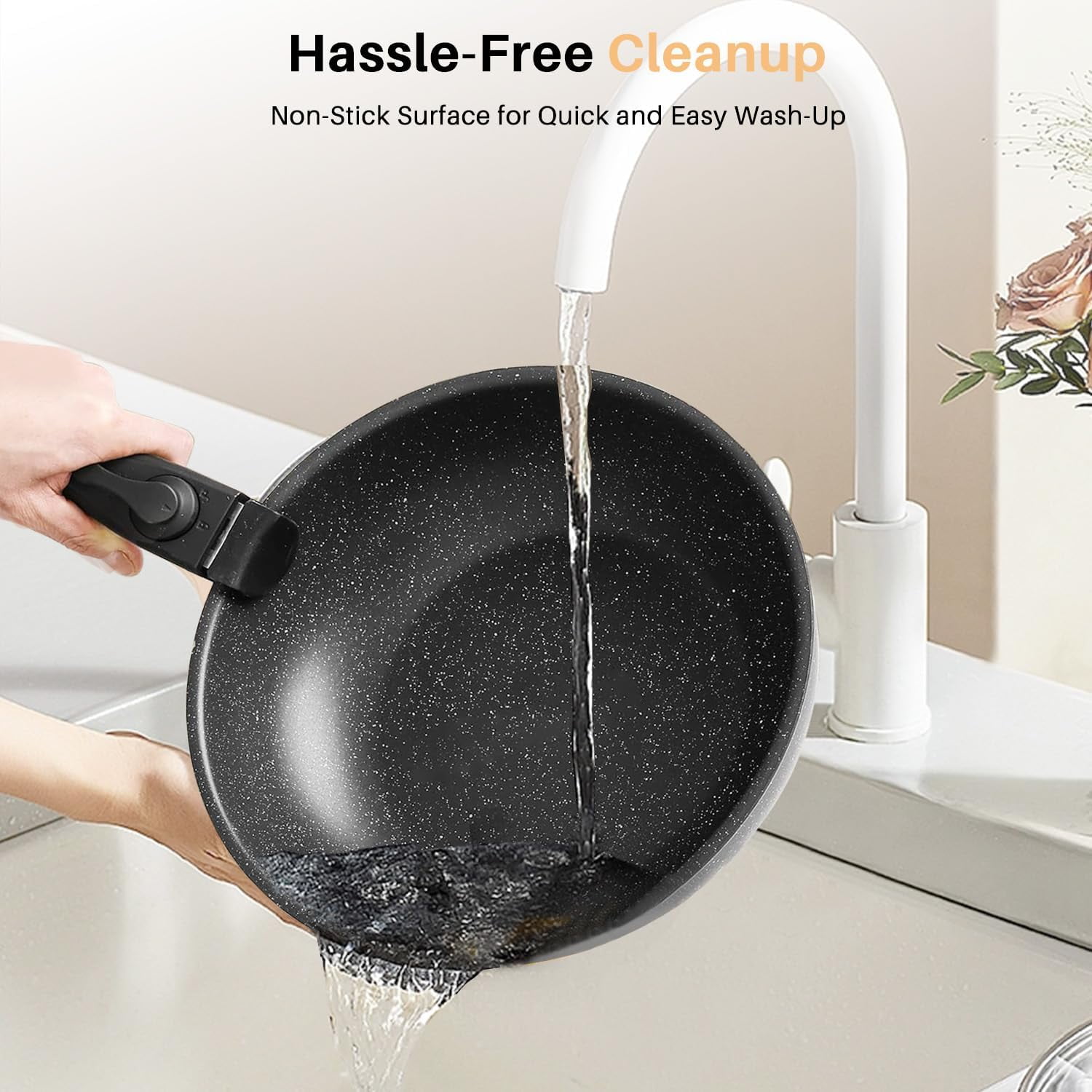 Aidoly Pots and Pans, 12 Pcs Nonstick Kitchen Cookware Sets with Removable Handle, Stackable, Black