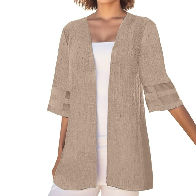 TINZ Casual Jacket Dailywear V Neck Solid Color Comfortable Designer Outerwear Open Front Summer Plus Size Short Sleeve Shirts Blouses Womens Button down Long Sleeve Cardigan Cardigan Sweatshirt