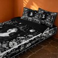 thumbnail image 2 of Erosebridal Spooky Witch Portrait Zipper Queen Comforter Set with Fitted Sheet and 2 Pillowcases, Boho Moonlit Peony Zipper Bedding Set for Boys Girls, Black White, Black Reversible, 2 of 7