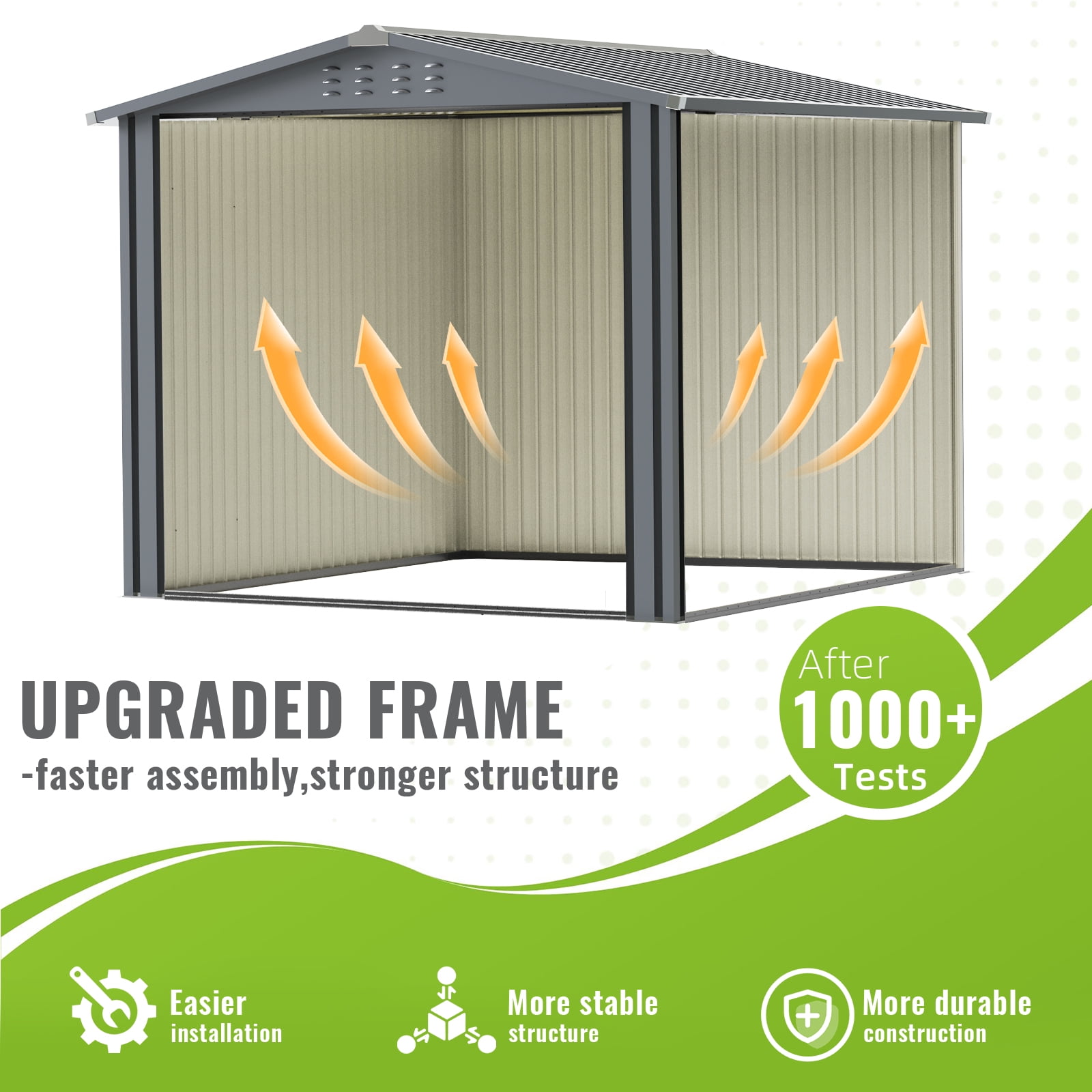 PABIMIA 8 x 8 ft Metal Outdoor Storage Shed with Lockable Double Doors, Sloped Roof and Air Vents, Black
