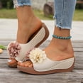 thumbnail image 5 of Yyuenw Women Square Toe 3D Flower Wedge Slide Sandals PU Open Toe Slip On Summer Shoes, 5 of 9