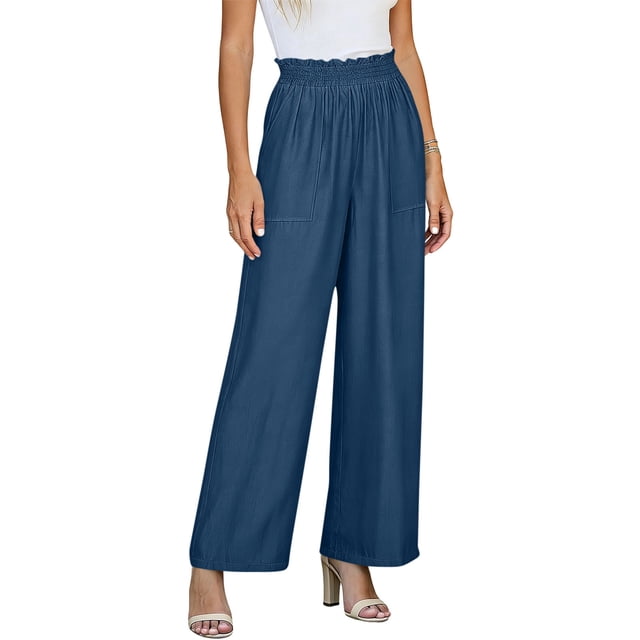 Pantalones de Cintura Alta de Pierna Ancha para Mujeres Trabajo Casual Pierna Ancha Recortada Viaje Senderismo Cintura Elástica con Bolsillos
