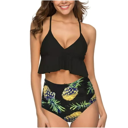 

VKEKIEO Two-Piece Sets Swimsuit Sport Bra Style Padded Black XL