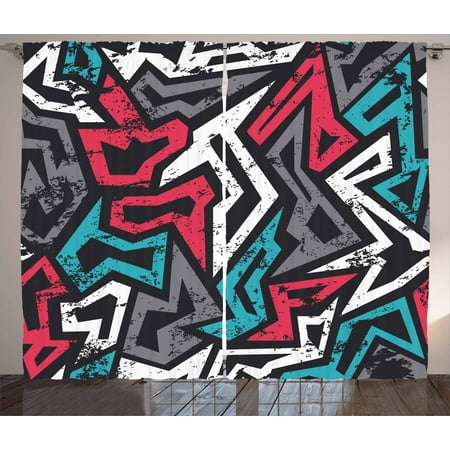 Grunge Curtains 2 Panels Set Abstract Shapes In Graffiti Art