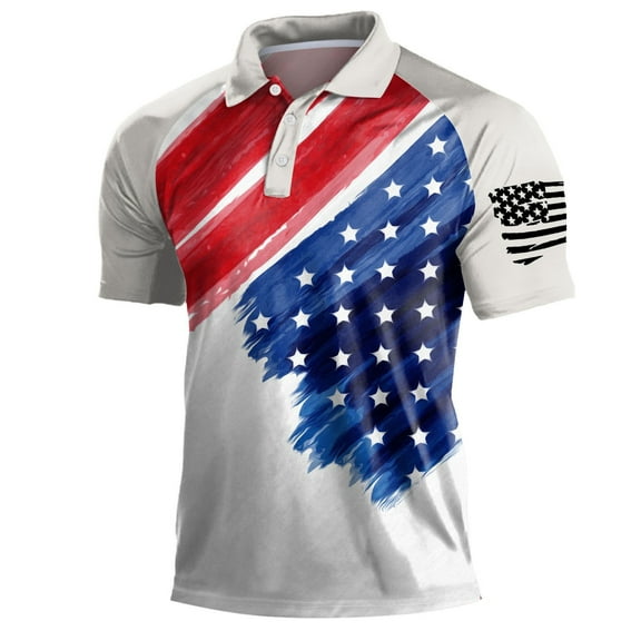TOWED22 Polo Shirts for Men Spring Summer Casual Sports American Flag Wicking Lapel Short Sleeve T Shirt(White,XXL)