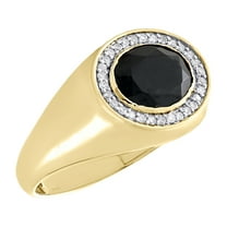 10K Yellow Gold Round Diamond & Black Oval Onyx 13mm Pinky Ring Band 1/6 CT.