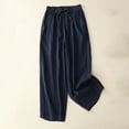 thumbnail image 3 of QUYUON Football Pants Sale Spring Summer Solid Color Leisure Retro Drawstring Elastic Waist Pants Cropped Pants Womens Work Pants Long Pant Leg Length Activewear Style P5496 Navy M, 3 of 6