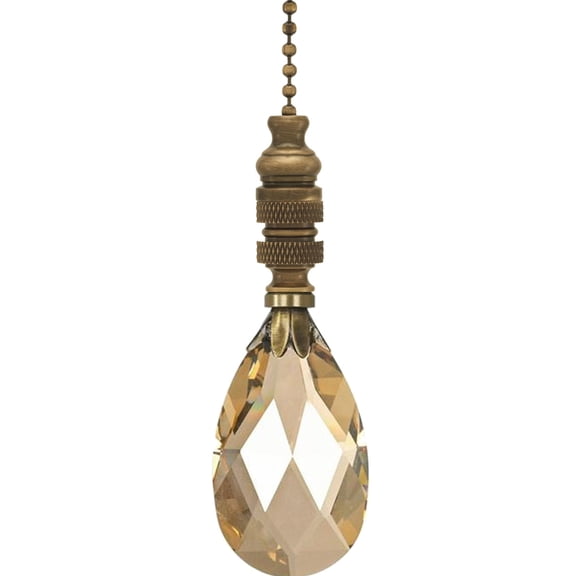 Stephanov Crystal Large Champagne Teardrops Fan Pull, 2.75"h with 12" Antiqued Brass Chain