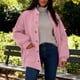 thumbnail image 1 of AUNVITO Women's Solid Color Lantern Sleeve Stand Collar Casual Button Front Jacket with Pockets Relaxed and Trendy Style, 1 of 9