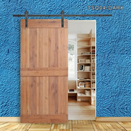 Direct Vertical Door Kit CALHOME 36 in. x 84 in. Vertical Slat 2-Panel Primed Natural Wood Sliding Barn Door with Sliding Door Hardware Kit TSQ04-Dark ()