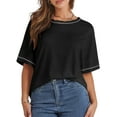 thumbnail image 2 of MOSHU Oversized T Shirts for Women Quilting Stitching Womens Shirts Classic Trendy Casual Tops, 2 of 5