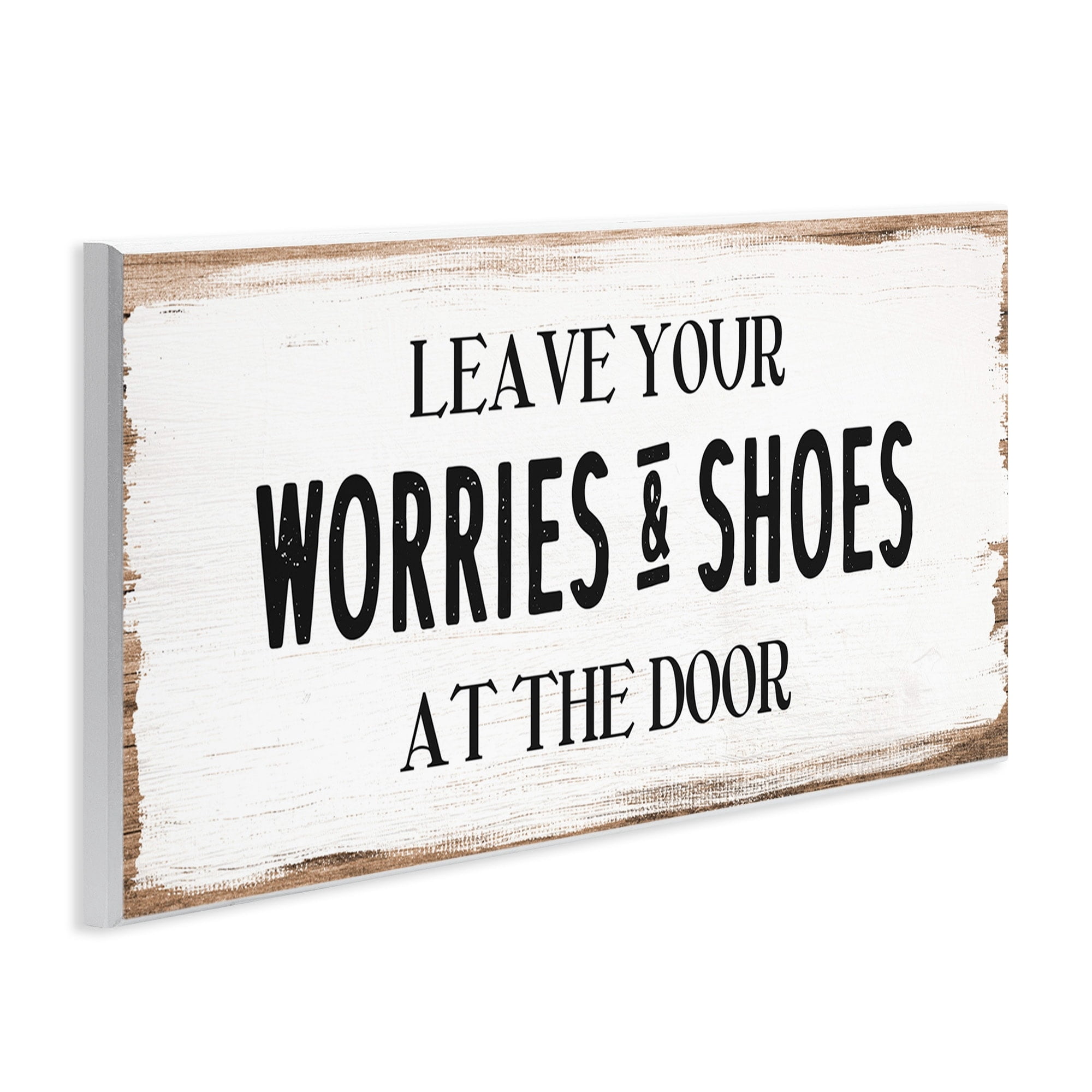 Stupell Industries Leave Worries and Shoes At Door Farmhouse Phrase, 17 x 7, Design by Daphne Polselli