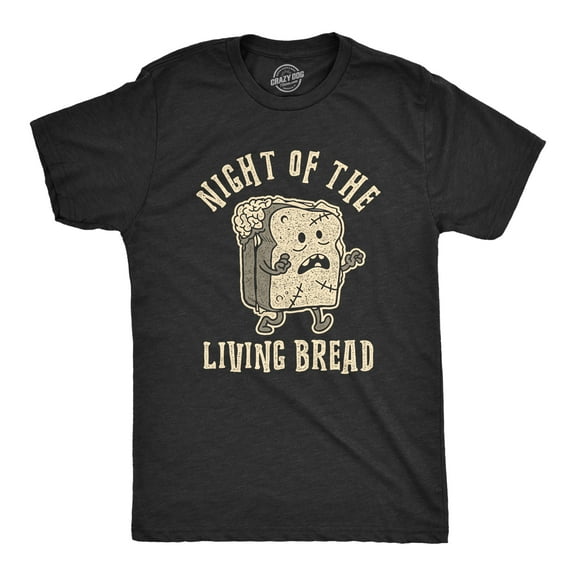 Mens Night of The Living Bread T Shirt Funny Halloween Zombie Carbs Graphic Tee Graphic Tees