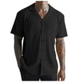 thumbnail image 1 of European Men Solid Color Knitted Jacquard Breathable Button Cardigan Casual Loose Trendy Comfortable Foreign Trade Business Sports Short Sleeved Shirt, 1 of 5