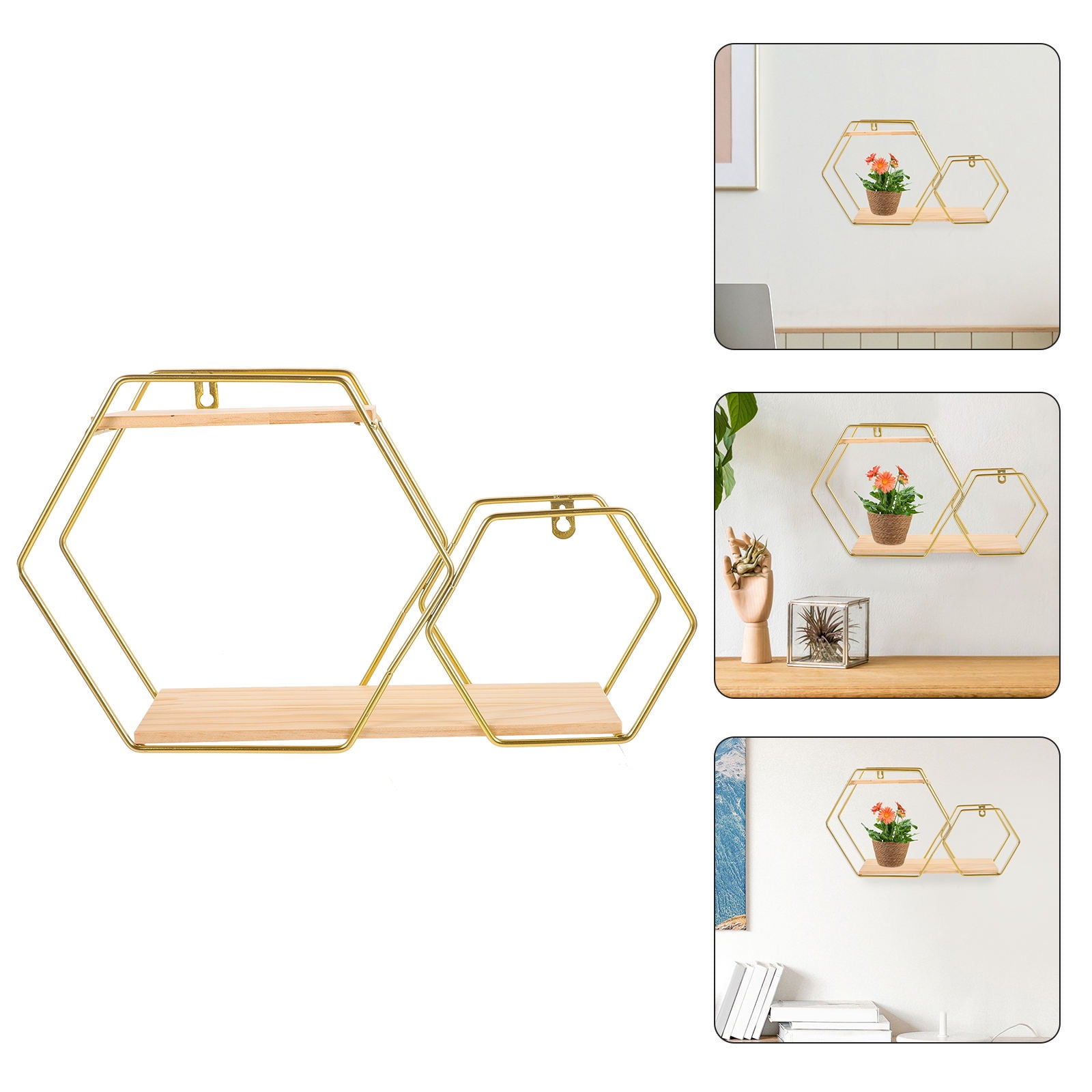 FRCOLOR Decorative Wall Mount Shelf Hexagonal Storage Rack