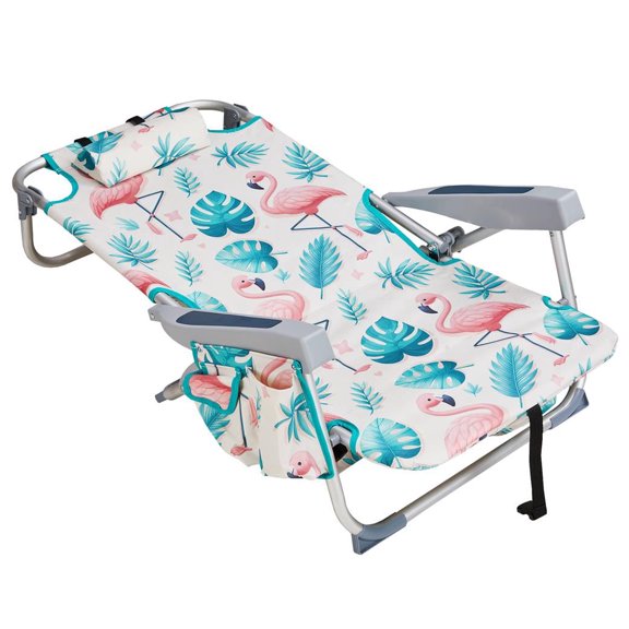 Oxford Fabric Beach Chair with Flamingo Pattern, Sturdy Aluminum Tube Support