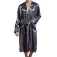 thumbnail image 1 of Men‘s Imitation Silk Bathrobe Classic Long Pocket Home Service Bathrobe, 1 of 4
