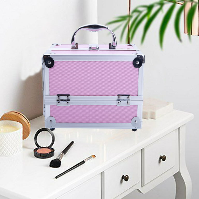 Zimtown 9x6x6 Pro Aluminum Makeup Train Jewelry Storage Box Cosmetic Bag  Lockable Case Organizer Pink