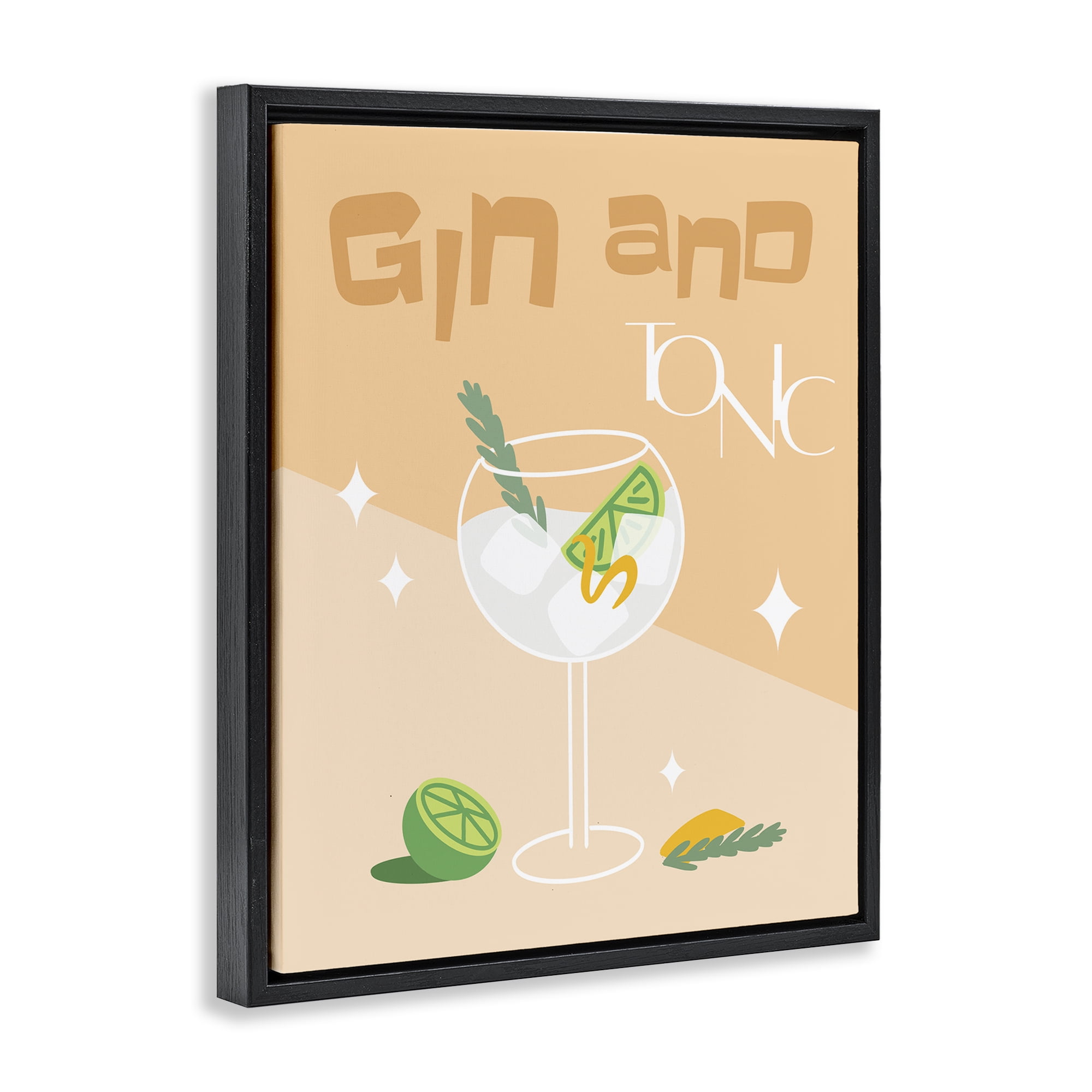 Stupell Industries Gin & Tonic Typography Food & Beverage Painting Black Floater Framed Canvas Art Print Wall Art, 25 x 31