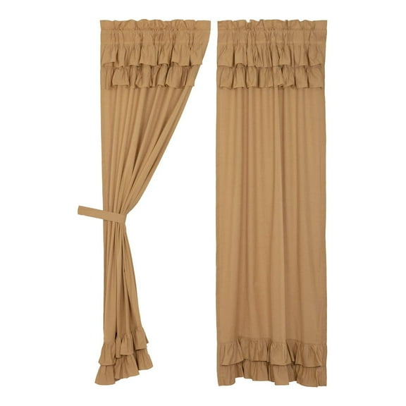 VHC Brands Flax Cotton Window Curtain Farmhouse Set, Khaki Tan (2 Panels)