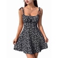 thumbnail image 1 of Robe Boho Florale pour Femmes, Combishort à Bretelles Spaghetti, Robe Smockée Noire G, 1 of 8