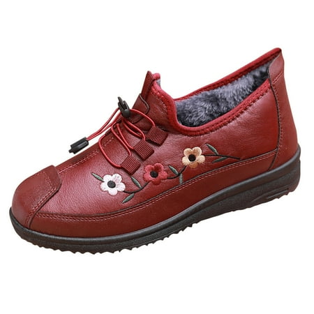 

ZIZOCWA Unslippery Shoes Casual Office Shoes For Women Girl And Women Winter Cotton Shoes Plush Warm Soft Soles Waterproof And Fashionable Flower Cotton Shoes Mens Casual Tan Shoes