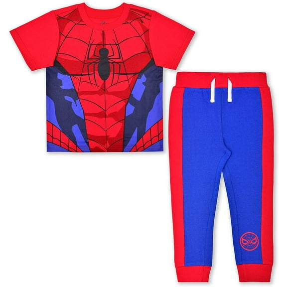 Spiderman Boys 2 Piece Roleplay Short Sleeve Jogger Set, 4-7