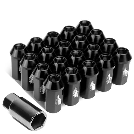 J2 Engineering LN-T7-019-125-BK J2 Engineering 7075 -T6 Forged Aluminum M12 x 1.25 20Pcs 45mm Height Open-End Lug Nut w/ Adapter Black