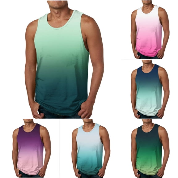 Wlynlyn Mens Tank Tops Causal Summer Fashion Sleeveless Gradient Color Muscle Basic T Shirts Beach Vacation Outfits