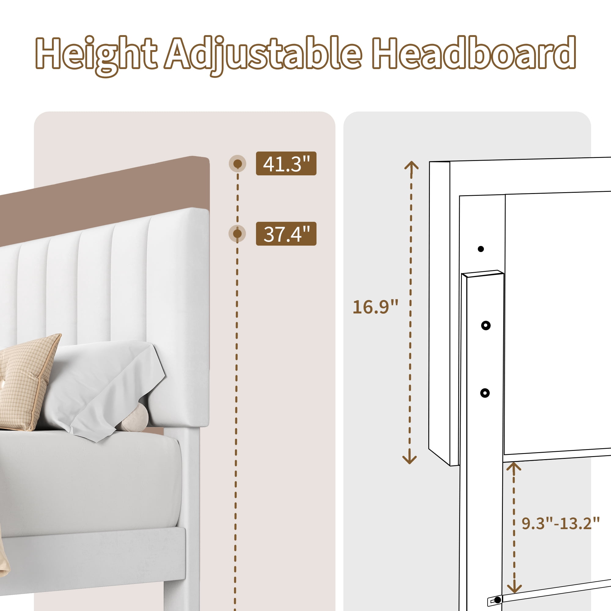 King  Bed Frame with Adjustable Headboard, Velvet Upholstered Platform Bed Frame King Size, Strong Wooden Slats, No Box Spring Needed, Easy Assembly, White