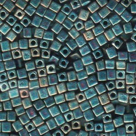 - 20 Grams Matte Metallic Teal Ab Miyuki 4mm Square Cube Glass Seed, Loose Beads,