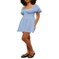 thumbnail image 3 of OUSITAID Femmes Cou Carré Manches Bouffantes Robe Mini-A-Line Robes d'Été Cravate Robe de Soleil Mini-Robe, 3 of 9