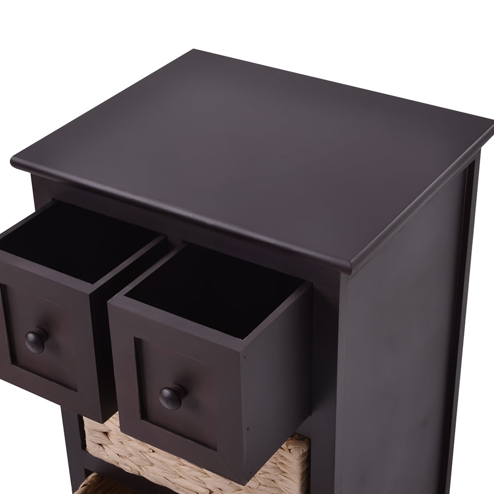 Private Jungle Vintage End Table with 3 Baskets for Livingroom Accent Style (Espresso)