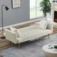 thumbnail image 3 of Velvet Futon Sofa Bed, Small Sleeper Sofa Loveseat with 2 Decorative Pillows, Modern Upholstered Convertible Couch with 4 Metal Tapered Legs, Beige, 3 of 6