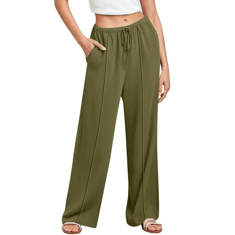 ShomPort Drawstring Elastic Waist Wide Leg Pants for Tall Women Summer Fashion Loose Palazzo Pants with Pockets