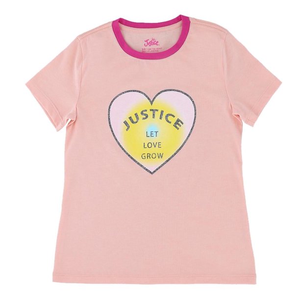 Playera Para Niña Justice Manga Corta Estampado Corazon Rosa Talla 12