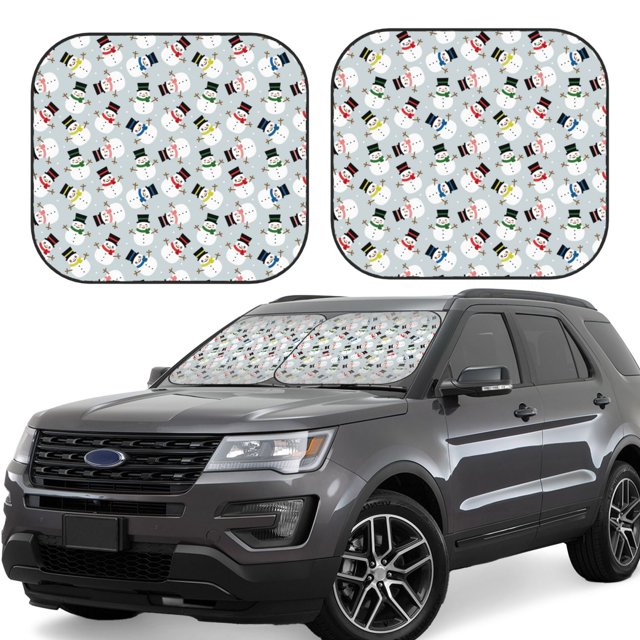 Fotbe Colorful Hat Snowman Juego de 2 Piezas de Parasoles para Parabrisas | Bloqueador Solar para Auto | Accesorios Plegables para Protección Solar Interior-Medium