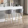 thumbnail image 2 of Bar Stools Set of 2, Modern Bar Height Stools Chairs with Round Back and Gold Metal Legs, Velvet Upholstered Tall Barstools for Home Bar, Kitchen Counter Bar Chairs for Dining Room, Gray, 2 of 8