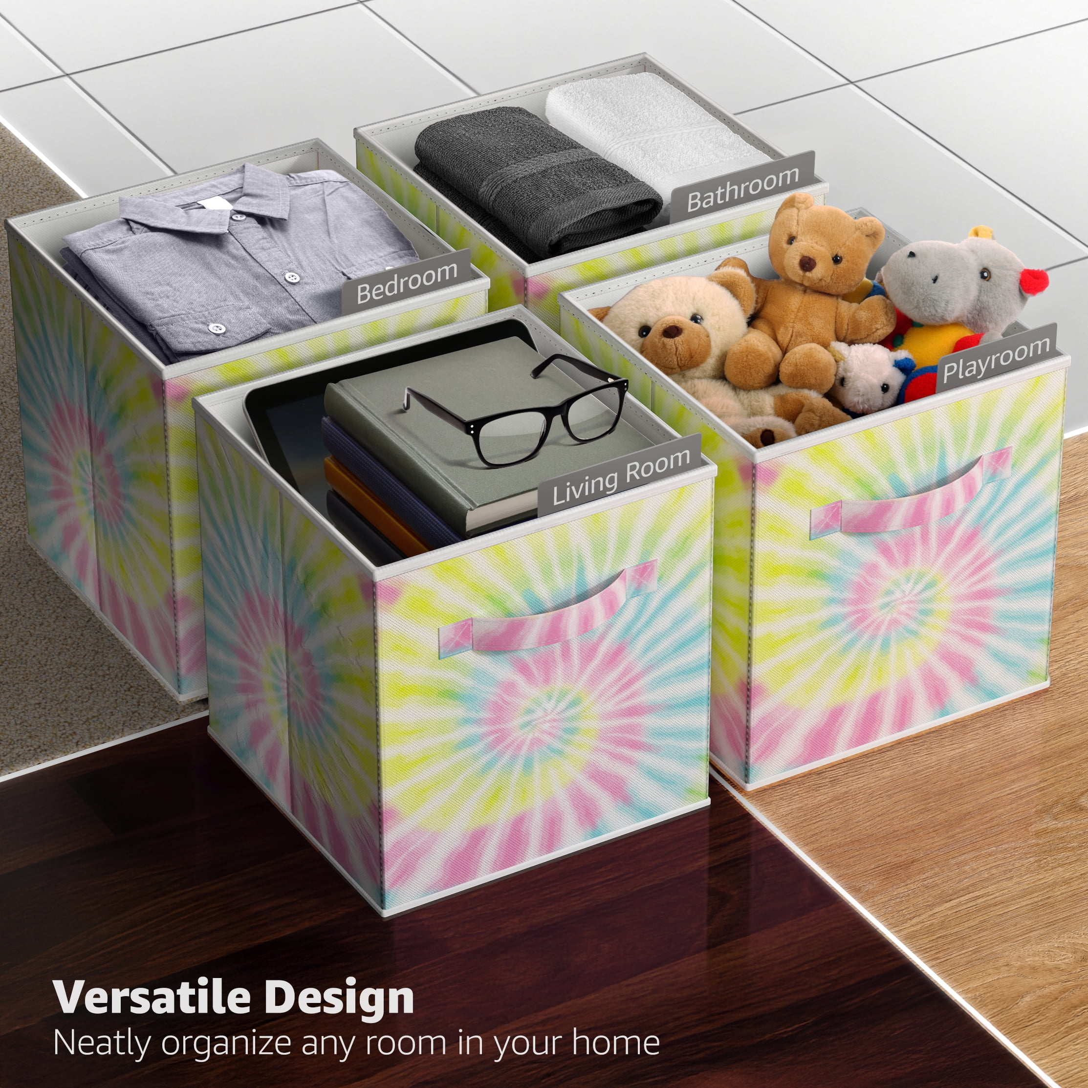 Sorbus 11" Collapsible Fabric Storage Cubes, 6-Pack Bins with Handle, Tie-Dye Swirl