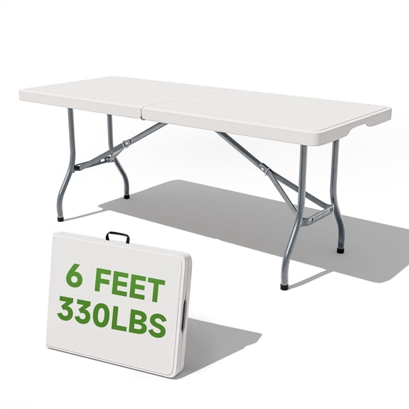 Folding Table 6 Foot - Heavy Duty 330LBS Capacity, Sturdy & Foldable Design with Safety Lock - Portable Tables Folding for Camping, Party, Indoor & Outdoor Use, 1 Pack