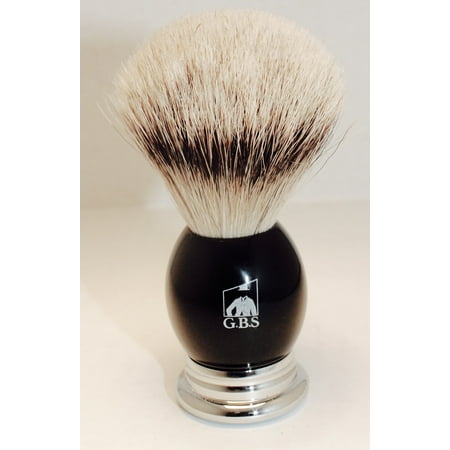 GBS 100% Silvertip Badger Bristle Shaving Brush Black Handle with Chrome Base Comes with Free Stand from