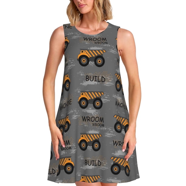 Fotbe Construction Machines Vestido de Verano sin Mangas para Mujer – Vestido Midi Línea A, Estilo Camiseta Floral, Vestido Playero Casual y Fluido