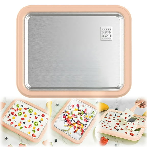 Rolled Ice Cream Maker Kit, Premium Stainless Steel Instant Freeze Plate with 2 Scrapers, DIY Rolled Ice Cream Tray, Perfect for Family Fun, Easy Homemade Desserts, 1 Set