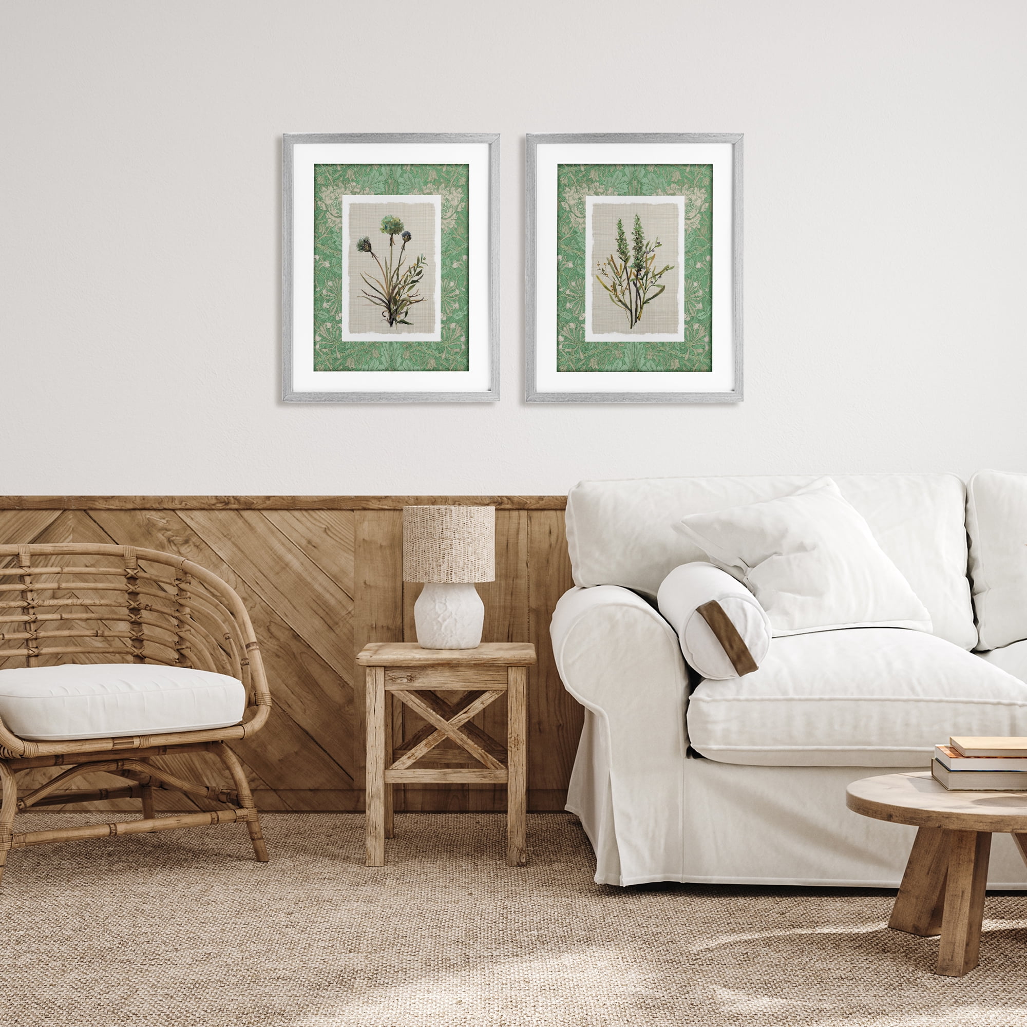 Stupell Industries Green Tone Herbal Blooms 2 Piece Gray Framed Print Under Glass Set, design by Carol Robinson